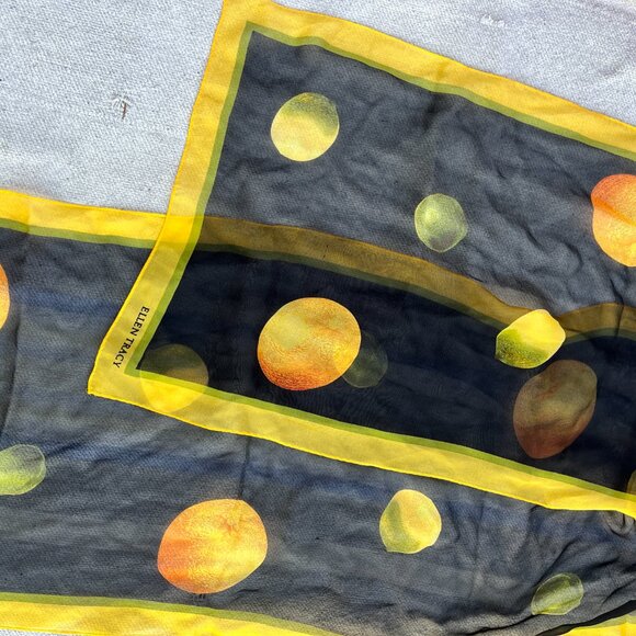ELLEN TRACY 100% Silk Made in Japan Oranges/Limes Long Scarf 13" wide LOVELY VGU - Picture 3 of 6